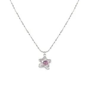 DAIHE 2023 Dazan Summer New 18k Pvd Gold Plated 925 Silver Flower Coral Pink Zircon Pendant Customized Necklace