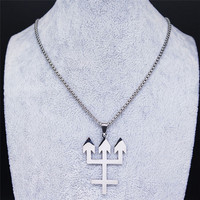 Nouveau Collier Pendentif Homme Hip Hop en Acier Inoxydable Trident Croix Inversée Tendance