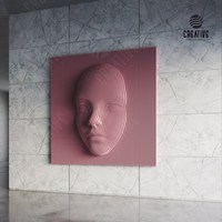 Panneau mural artisanal en bois massif gravé, motif visage ondulé, style art populaire, couleur personnalisable, matériau naturel, objet de collection, marque ML