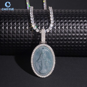Colgante Religioso de Moissanita Estilo Hip Hop, Plata 925 Bañada en Rodio, Corte Brillante Redondo, Engaste de Garra, Amuleto de Joyería Cristiana CHOYUE - Product Image 2