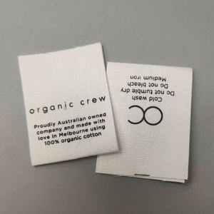 Etiquetas personalizadas de algodón sostenible tejidas para el cuidado de la ropa, con logo de marca, etiquetas de satén para prendas, impresas en serigrafía, de moda, superventas, color negro. - Product Image 3
