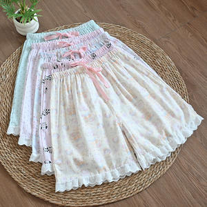 Pantalones Cortos de Algodón 100% para Mujer, Venta al por Mayor de Fábrica, Elegantes con Ribete de Encaje, Pantalones de Pijama Casuales de Verano - Product Image 2