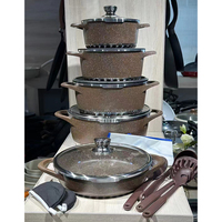 Batterie de Cuisine Effet Granit Grise 17 Pièces, Antiadhésive en Aluminium Moulé Sous Pression, Kit d'Ustensiles Robuste et Durable, Lavable au Lave-Vaisselle