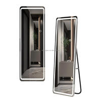 Miroir mural de salle de bain moderne en aluminium avec cadre en alliage, éclairage LED intelligent, tactile, pleine longueur, en gros