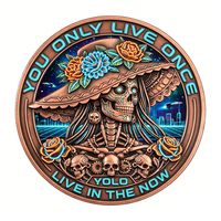 Pièce commémorative en cuivre fin 999 de 1 oz, imprimée UV, motif animalier, Santa Muerte, squelette, roses néon, YOLO, relief 3D, objet de collection