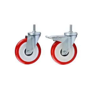 Threaded Stem 3 inch 4 inch 5 inch Red PU Swivel Wheel Castor