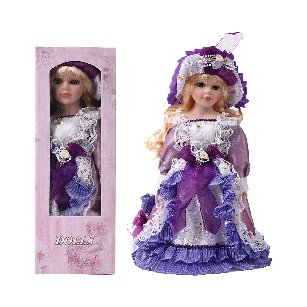 Wholesale Soft Vinyl Russian Doll with Purple Dress Porcelain Doll