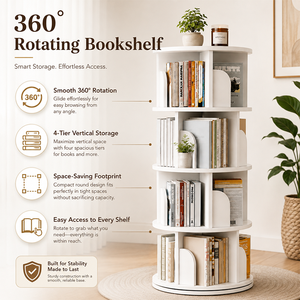 360 °   Rak Buku Putar, Lemari Buku Berputar dengan Rak Terbuka, Rak Penyimpanan Hemat Ruang untuk Buku, Majalah, dan Dekorasi Rumah - Product Image 3
