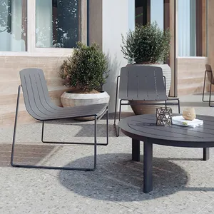 Kursi logam luar ruangan gaya Modern, kursi taman luar ruangan aluminium berbentuk kursi kopi luar ruangan