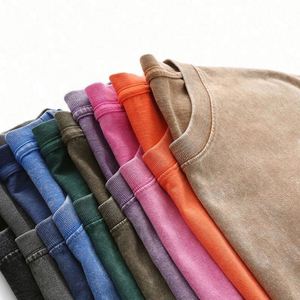 230Gsm Cotton Acid Wash Vintage T Shirt Worn Loose Short Sleeved T-Shirt Dropped Shoulder Oversized Washed Tee T Shirts - Product Image 3