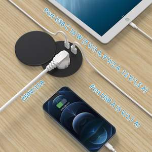 <span class=keywords><strong>Prise</strong></span> encastrée personnalisée avec couvercle et port <span class=keywords><strong>USB</strong></span> pour table de chevet, meuble ou <span class=keywords><strong>bureau</strong></span> – <span class=keywords><strong>Prise</strong></span> de courant ronde encastrée - Product Image 5