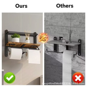Wooden Toilet <b>Paper</b> Holder Double Layer Wall Mounted Iron And Wood Storage Rack For Bathroom <b>Kitchen</b> - Product Image 4