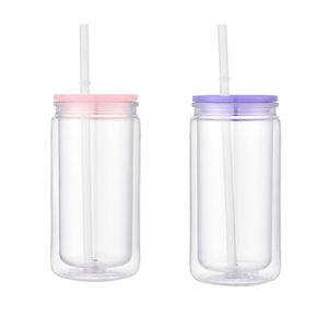 Vaso de Plástico Transparente de Doble Capa de 16 oz, Ecológico, Libre de BPA, de Grado Alimenticio, Monocromático, con Pajita y Logotipo Personalizado - Product Image 1