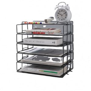 Estante de Pared de Metal con Malla Metálica, Estante de Almacenamiento de Periódicos y Revistas de Cinco Niveles, Estante para Archivos A4, Almacenamiento de Oficina - Product Image 1