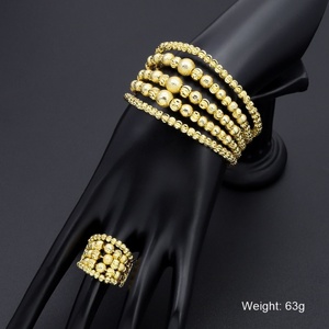 JXX Pulsera de moda para mujer, chapada en oro de latón, diseño de cuentas, brazalete abierto, buen precio, juego de brazaletes de oro de Dubái, joyería india - Product Image 6
