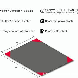 ผ้าห่มพกพา Woqi ขนาด 56x60 นิ้ว กันน้ำ กันทราย ใช้ปูปิกนิกสำหรับตั้งแคมป์กลางแจ้งและชายหาด - Product Image 1