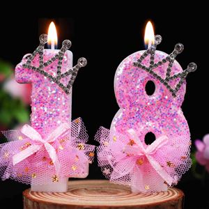 Creatieve digitale kaars jong meisje roze vlinder strik verjaardagskaars - 0-9 verjaardag jubileum feest nieuwigheid kaars - Product Image 6