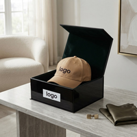 Boîte d'emballage rigide en papier noir mat personnalisée avec logo, forme cube profond, magnétique, pour casquette de baseball de luxe, chapeau, couvre-chef, cadeau, vente en gros, en vrac