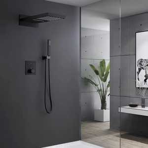 Rubinetto doccia Set completo valvola termostatica a 3 vie con pannello doccia portatile a spruzzo superiore rame nero pioggia nascosta - Product Image 6