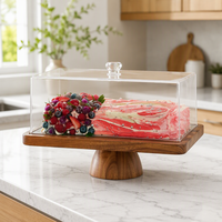 Support à gâteau en bois d'acacia avec couvercle, plateau à charcuterie 2-en-1, planche à découper, plateau en bois, 16 x 12 pouces, carré, plateaux en bois pour gâteau de mariage
