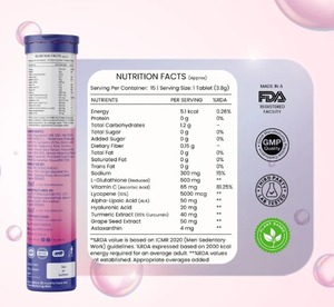 Comprimés effervescents de glutathion avec astaxanthine et acide hyaluronique – Formule avancée pour éclaircir et hydrater la peau - Product Image 2