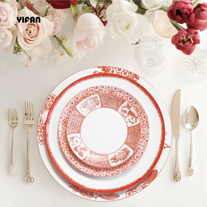 Juego de platos de cena de boda con patrón de margaritas mandarina, vajilla de porcelana de hueso fino, arrendamiento de instalaciones de catering - Product Image 3