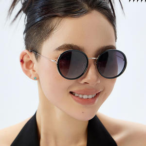 Lunettes de soleil polarisées à monture ronde Dl-D6400 pour femmes, protection UV400, verres TAC noirs en métal, pare-soleil de classe 2 - Product Image 1