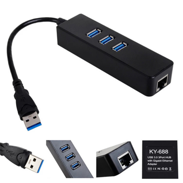 High Speed USB3.0 Wired  to RJ45 Adapter with 3 Port Hub With Gigabit USB Muti-function Lan Adapter Ethernet Adapter