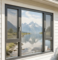 Ventana Abatible de Aluminio y Vidrio de Diseño Moderno de Primera Marca, Resistente al Viento y Térmica, con Puerta Abatible y Ventana Exterior, Nuevo Diseño