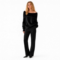 Koreanischer Faux-Mink-Pullover im sanften Stil mit Neckholder-Ausschnitt für Damen, Herbst-Neuheit, gemütliches und weiches Strickoberteil auf Lager