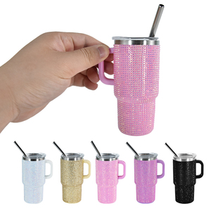 5oz Mini bicchierino in acciaio inox con strass per bambini Tumbler con manico a doppia parete tazze da caffè insalate - Product Image 1