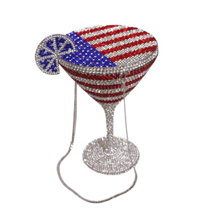 Pochette de soirée décontractée pour femme, motif drapeau américain USA, strass cristal, <span class=keywords><strong>verre</strong></span> à <span class=keywords><strong>martini</strong></span>, mode, Fête de l'Indépendance - Product Image 1