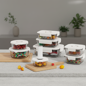 Recipiente de Almacenamiento de Vidrio Redondo Hermético y Antiderrames - Tapa de PP Resistente a Fallos de Cierre, con Marcador de Fecha y Adaptador para Bomba - Product Image 1