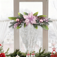 Guirlande de Noël avec fleurs de poinsettia violettes, verdure de pin et ornements de baies, 45 cm, pour décoration de porte d'entrée, vente en gros