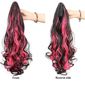 <span class=keywords><strong>Perruque</strong></span> bouclée pour femme, queue de cheval avec grande pince à cheveux, fibre haute température, mèches colorées - Product Image 4