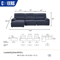 MANWAH CHEERS Blaues Stoff-Elektro-Schlafsofa mit Ausziehfunktion für das Wohnzimmer