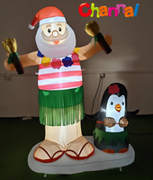 Décoration de Noël tropicale gonflable, ensemble de Père Noël hawaïen Hula d'été avec pingouin LED pour affichage extérieur en jardin
