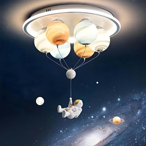 Lampada da <span class=keywords><strong>Soffitto</strong></span> LED Moderna a Tema Pianeti e Cartoni Animati per Cameretta Bambini, con Mongolfiera e Piccolo Astronauta - Product Image 3