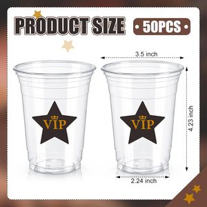 50 vasos desechables de plástico transparente de 12oz para películas de cócteles y temas nocturnos de 90mm de diámetro para actividades y fiestas VIP de Graduación - Product Image 2