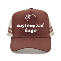 Personnalisation en gros 5 panneaux haut profil deux bandes latérales camionneur maille femme homme casquette avec broderie directe étiquettes latérales