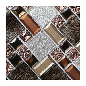 Wholesale Mixed Color Glitter Laminate Electroplated Glass Mosaic Tile Backsplash Kitchen Tiles