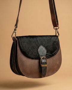 Vintage Genuine <b>Leather</b> <b>Crossbody</b> <b>Bag</b> With Buckle Closure Black Fur Flap All Seasons Women's Mini <b>Bag</b> - Product Image 3