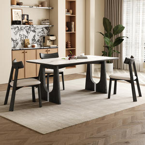Set Tavolo da Pranzo e Sedie <span class=keywords><strong>in</strong></span> Stile Nordico Semplice, Rettangolare, <span class=keywords><strong>in</strong></span> <span class=keywords><strong>Legno</strong></span> Massello Ecologico Fatto a Mano con Piano <span class=keywords><strong>in</strong></span> Marmo, per Arredamento Casa - Product Image 1