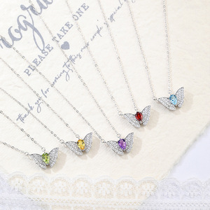 Collar de Mariposa con 9 Delicadas Piedras Naturales en Forma de Pera de 4*6mm, Brillantes, en Plata de Ley 925, para Mujer, Ideal para Banquetes y Fiestas - Product Image 3