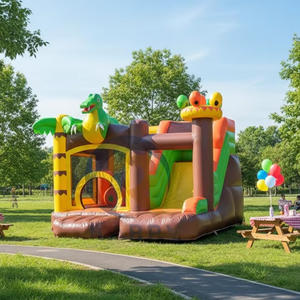 Château gonflable sur le thème de la jungle avec animaux de la savane en PVC personnalisé, avec toboggan, portable, garantie de 3 ans pour une utilisation en aire de jeux - Product Image 1