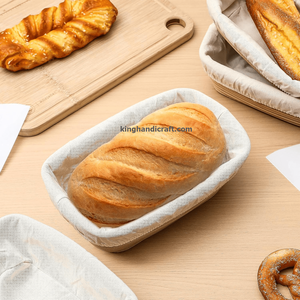 Cesta de fermentación Banneton artesanal para pan de masa madre, tazón redondo de caña natural con forro de tela - Product Image 4