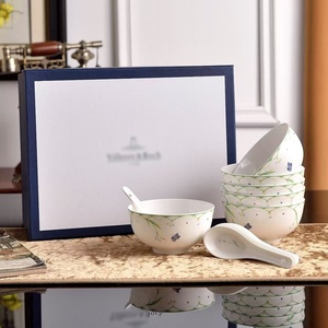 Export New Colorful Spring European Nordic Fresh Simple Style Plant Pattern Bone China Plate Bowl Set Coffee <b>Cups</b> Housewarming - Product Image 3