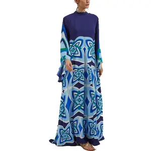 special designer pattern clothes ladies Folk Flowers Magnifico ethnic abaya Dress Islamic floral print stand collar maxi dress