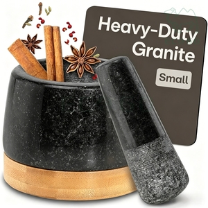 <span class=keywords><strong>Mortero</strong></span> y pilón de granito <span class=keywords><strong>con</strong></span> base de bambú para hierbas y especias, utensilio de cocina <span class=keywords><strong>con</strong></span> agarre de piedra. - Product Image 1