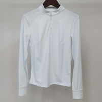 Hauts équestres confortables blancs demi-fermeture à glissière tissu maille vêtements d'équitation évacuation de l'humidité couche de base d'été à séchage rapide